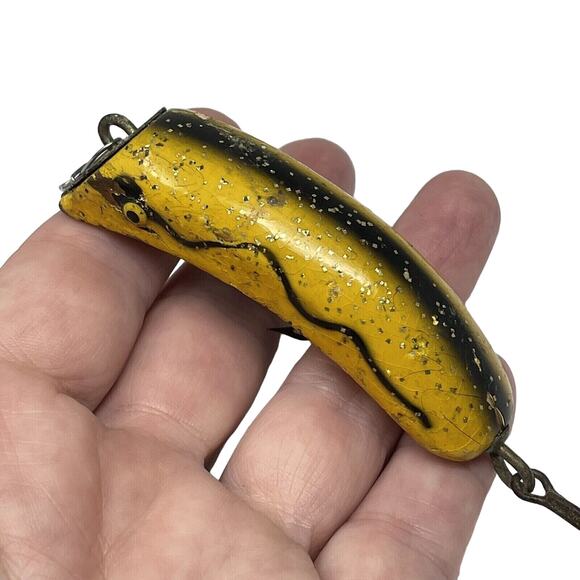 South Bend Teas Oreno Wood Tack Eye Vintage Crankbait Fishing Lure Yellow - Picture 9 of 9
